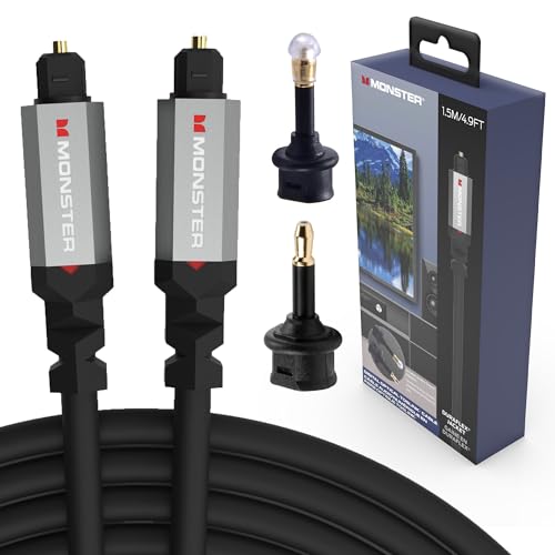 Monster Gen2 Essentials Digital Optical Audio Cable (Toslink, SPDIF), Fiber Optic Cable for TV, Soundbar & Home Theater System, Gold-Plated Connectors, 4.9ft