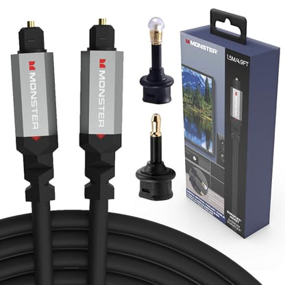 Monster Gen2 Essentials Digital Optical Audio Cable (Toslink, SPDIF), Fiber Optic Cable for TV, Soundbar & Home Theater System, Gold-Plated Connectors, 4.9ft