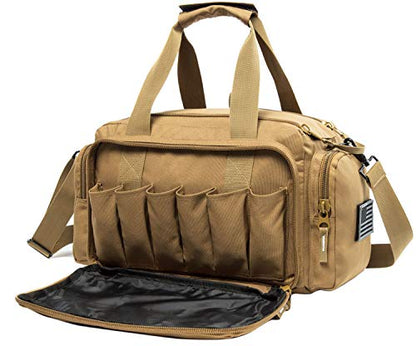 Range Bag | Gun Range Duffle Bag for Handguns and Ammo,USA Flag Patch Included. - color: Khaki
