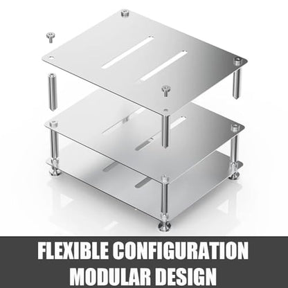 Aluminum Audio Rack Stand 3 Tier Desktop HiFi Shelf for Amplifier, Ventilated Modular Storage Rack, Small Audio-Video Media Cabinet(Silver) - color: Silver