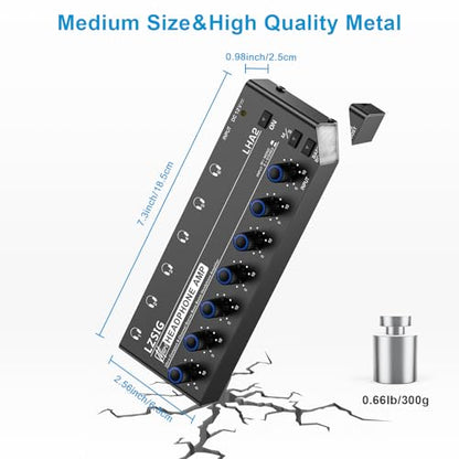 LZSIG Headphone Amplifier with Bass Boost, 6 Channel, 1 IN 6 OUT, DC 12V | Metal Stereo Audio Amplifier, Mini Earphone Splitter with Power Adapter, 1/4" & 1/8" TRS Headphones Output & TRS Audio Input - size: Medium(6-channel)