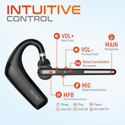 Delton Ultralight Bluetooth Headset with Noise Cancelling Microphone | Bluetooth Earpiece with Charging Case, Auto Pair USB Dongle for PC/Laptop, Compatible with MS Teams, Zoom and More - Black