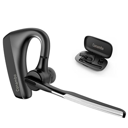 Conambo K18 Wireless Headset Bluetooth V5.1, Bluetooth Earpiece 16 Hrs Talking Time Hands-Free Single Ear Bluetooth Headset with Dual Mic Noise Canceling for Work Trucker iPhone Android Cell Phone
