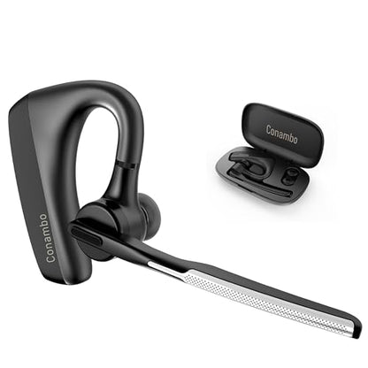 Conambo K18 Wireless Headset Bluetooth V5.1, Bluetooth Earpiece 16 Hrs Talking Time Hands-Free Single Ear Bluetooth Headset with Dual Mic Noise Canceling for Work Trucker iPhone Android Cell Phone