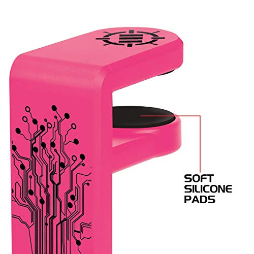 Enhance Gamer Headset Holder with 360 Degree Swivel Arm, Universal Table and Desk Clamp with Integrated Cable Storage – Pink - color: pink