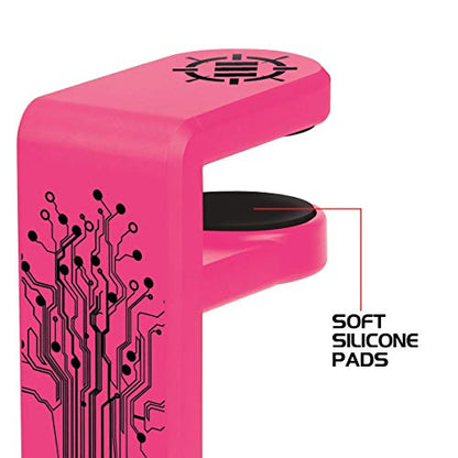 Enhance Gamer Headset Holder with 360 Degree Swivel Arm, Universal Table and Desk Clamp with Integrated Cable Storage – Pink - color: pink
