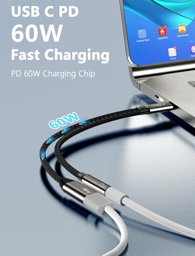VIOY 2-in-1 USB C to 3.5mm Audio PD 60W Charging Splitter Adapter | Built-in DAC chip Hi-Fi audio, 60W PD fast charge, data transfer, headphone braided for iPhone 15/16 and Type-C devices
