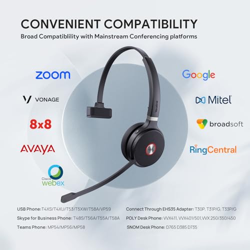 Yealink WH62 Mono Wireless DECT Headset for IP Phone & PC, Teams Certified | 525 ft Long Range Work Headphone with Dual Noise Canceling Microphones, Quick Mute & Call Control, 13H Talk Time, Busylight, - style: WH62 Mono Teams