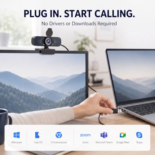 1080P Webcam for PC & Laptop with Microphone — Stay Connected | Plug and Play No Driver, Crystal Clear Video Auto Lighting, Privacy Physically Protected, Mount It Anywhere in Seconds - color: Black