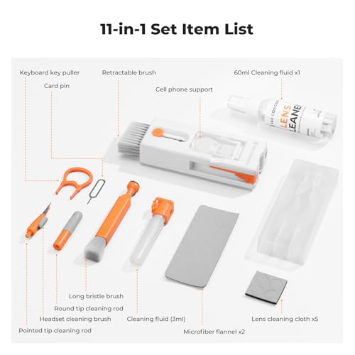 K&F CONCEPT Newly Upgraded 11-in-1 Keyboard Cleaning Kit，Multi-Device Tool | Remove Dirt In Crevices and Holes,Clean Oil and Fingerprints,Safe Mild Cleaner Has Anti-Stain Power,Protects Coatings,MM01