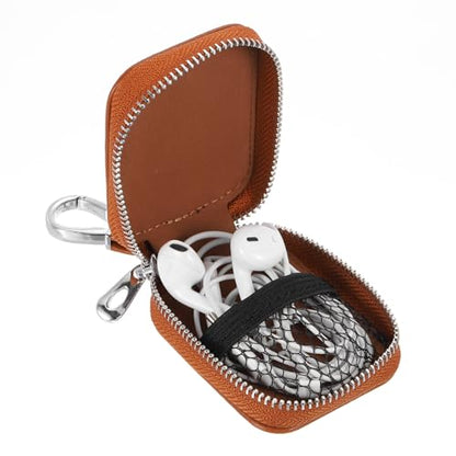 HARFINGTON Earbuds Cases, Earphone Case Holder, PU Leather Ear Buds Case Zipper Organizer Small with Mesh Pocket for USB Cable, Wireless Wired Earphones, Brown - color: Brown