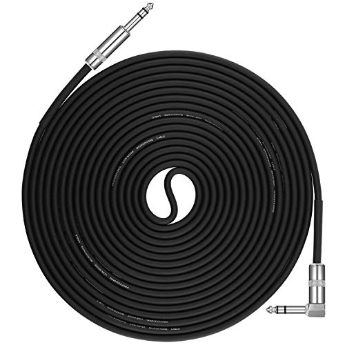 Donner 25ft TRS Cable 1/4” Male Right Angle to 1/4” TRS Male Straight Balanced Stereo Audio Patch Guitar Cable Black Sturdy No Hum - color: Black, size: 25 Feet, style: Right Angle& Straight-TRS Cable