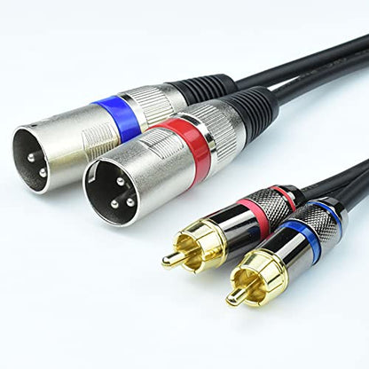 Dual RCA Male to Dual XLR Male Cable Adapter, 15 Feet Unbalanced L/R RCA to XLR Phono Plug Cable, Left and Right Tape Out Cord, for Mixer, Studio Monitor, Stereo HiFi Subwoofer Speaker - size: 15 Feet