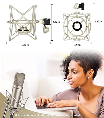 Microphone Shock Mount Anti-Vibration Mic Holder Spider Recording Mic Shockmount Stand Compatible with Neumann U87 Ai, U89 i and TLM 67 (Champagne)