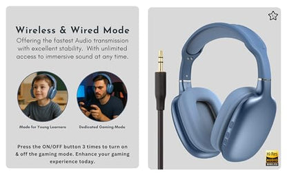 TJ Active Noise Cancelling Bluetooth Over Ear Headphones | Supersoft Leather Wireless Headset Wired Built-in MIC 24H Playtime High Res Audio Travel/Work/School/Students/Running/Gym (Blue) - color: Blue