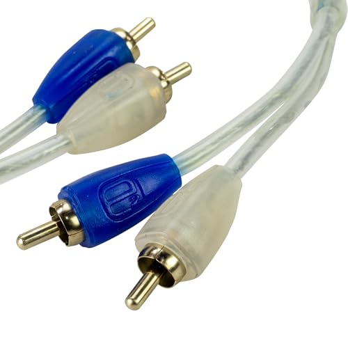 Scosche e2 ERCA12 2-Channel Twisted Pair RCA Interconnect Audio Cables - 2CH OFC Car Stereo Connector Cable - 24 Karat Plated Gold Connectors - 12 Foot Male to Male