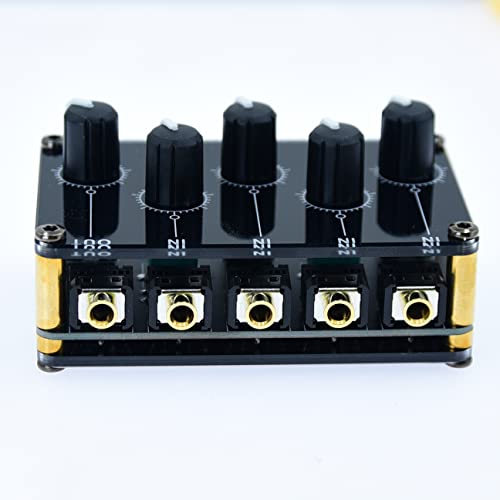 Multiple Input Mix 4 Way 1/8" inch in 1 Out Stereo Passive Mixer Headphone Sound Audio Speaker Splitter selector switcher 3.5mm udio Switch Box aux Loop Volume knob Control 3.5 mm Mixing Sharing