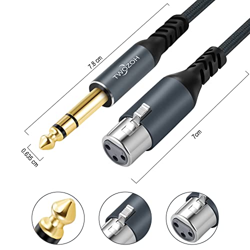 Twozoh XLR Female to 1/4 TRS Cable 15FT, Braided 6.35mm Stereo Jack Balanced to 3pin XLR Microphone Cable - color: 1/4 to XLR Female, size: 15FT