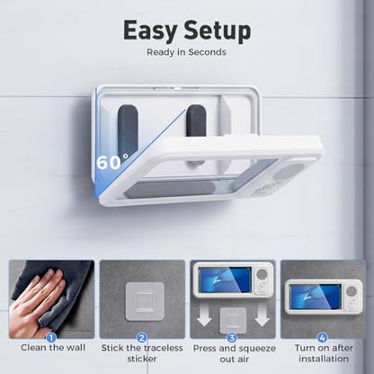 Shower Phone Holder with Wireless Bluetooth Speaker, 2026 Upgraded Waterproof/Fog-Resistant for Any Phone, Shower Phone Holder Waterproof Wall Mounted PhoneHolder for Bathroom Mirror (1, White)