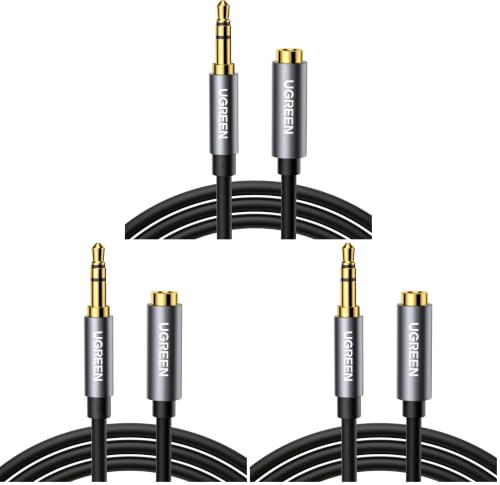 UGREEN Headphone Extension Cable 3.5mm Extension Gold Plated Aux Cable Audio Stereo Jack Male to Female TRS Cord Extender Compatible with iPhone iPad Phones Tablets Media Players, 3.3FT (Pack of 3) - size: 3.3FT (Pack of 3)