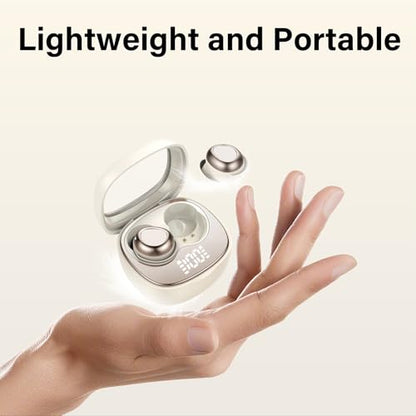 Sleep Ear Buds, 2025 True Wireless Earbuds, Ultra-Mini Bluetooth 5.4 Earbuds for Side Sleepers, 53H Play Hi-Fi Stereo 3D Bass Noise Cancelling Bluetooth headphones, USB C, IP7 Waterproof LED Earphones - color: Off white
