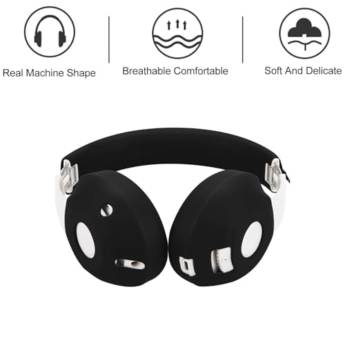 Aiivioll Studio Pro Silicone 2 in 1 Case Cover Set, Anti-Scratch Ear Pad Cover/Zipper Headband Cover for Beats Studio Pro Headphone, Studio Pro Soft Silicone Protector Accessories(Black) - color: Black