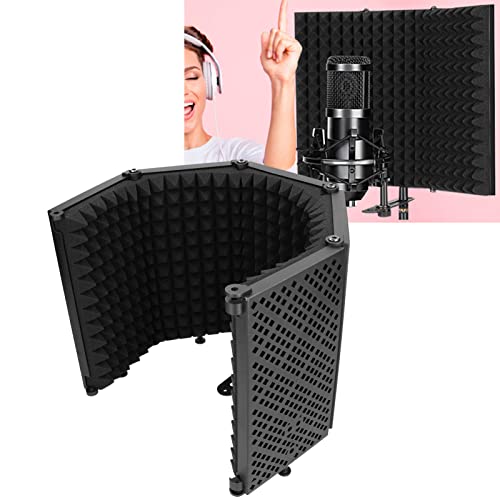 EBTOOLS Microphone Isolation, Foldable Sound Absorbing Foam Reflector with 3/8 and 5/8 Mic Adapter, for Recording Studio Podcast Vocal Broadcasting