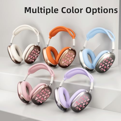 Pink Girls Bow B Clear Case for Airpods Max Headphones Cute Kawaii Ribbon Soft TPU Ear Cups Cover Anti-Scratch Silicone Ear Pad Protective Case Lovely Headband Cover for Apple Airpods Max - color: Pink Bow B