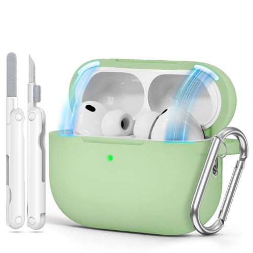 for AirPods Pro 3 Case 2025,Come with Cleaner Kit,Magnetic Teal | Silicone Protective Cover for Airpod Pro 3rd Generation Case with Keychain,for Women Men,One-Piece Design,Shockproof,Magnetic - color: A1-Magnetic Pastel Green