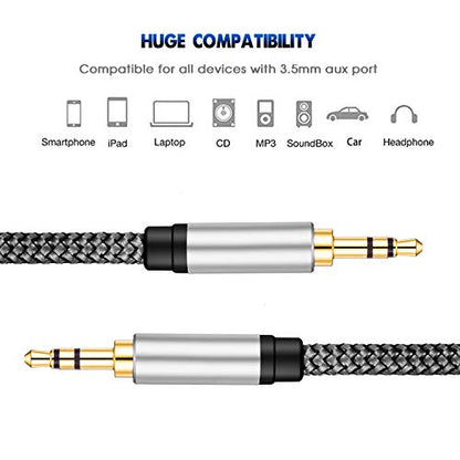 Tan QY 3.5mm Nylon Braided Aux Cable 12Ft, Audio Auxiliary Input Adapter Male to Male Cord for Headphones, Car, Home Stereos, Speaker, iPhone, iPad, iPod & More(12Ft/4M,Silver) - size: 12Ft/4M