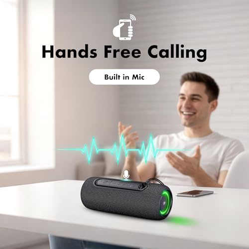 Fisher Portable Bluetooth Speakers IPX5 Waterproof Speaker, 14W Peak Power | Stereo Bluetooth Speaker, RGB Lights, TWS, BT 5.3, Built-in Mic, Hands Free Calling Speakers Bluetooth Wireless, Use Anywhere - color: Black