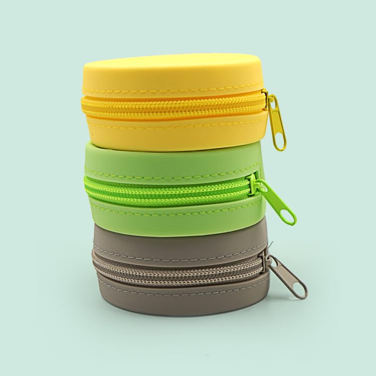 Silicone Coin Pouch, Round Cable Organizer Case, Minimalist Earphone Storage Holder with Keychain for Essentials (Green)