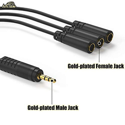 Ancable 9 Inch 3.5mm (1/8") Male to 3X Female Stereo Splitter Audio Cable, 3 Way Splitter Gold-Plated - color: Gold