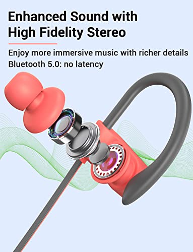 Bluetooth 5.3 Headphones, Wireless Sports In-Ear Earbuds IPX7 Waterproof | 16 Hours Playtime, Sweatproof Stereo Earphones with MIC, Noise Cancelling Headsets for Gym Running Workout, Clear Sound - color: PinkGrey