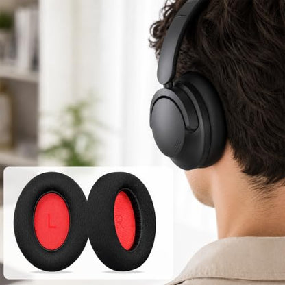 Replacement Ear Pads for 1MORE SonoFlow/SonoFlow SE/SonoFlow Pro Headphones, Protein Leather Earpads Cushions with Memory Foam, Extra Thick Ear Cups, 1 Pair，Black-Mesh Fabric