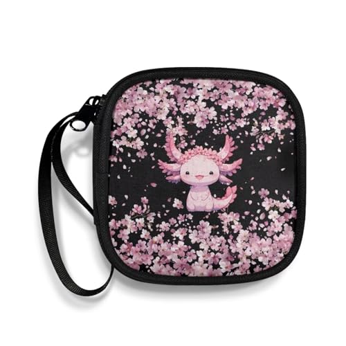 Axolotl Cherry Blossom Headphone Case Square Earbud Organizer Portable Bluetooth Headset Case with Handle for Girls Boys Men Women - color: Axolotl Cherry Blossom