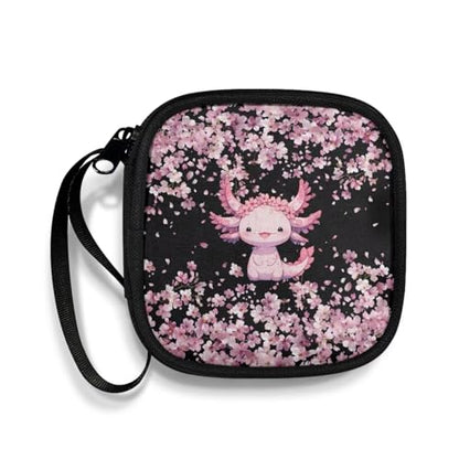 Axolotl Cherry Blossom Headphone Case Square Earbud Organizer Portable Bluetooth Headset Case with Handle for Girls Boys Men Women - color: Axolotl Cherry Blossom