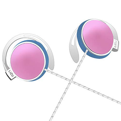 Clip Type Earphones，Portable Stereophone Headphones,with Microphone and Call Controller Stereo Earphones,Suitable for Compatible with 3.5mm iPhone, Android Mobile Phone Pink