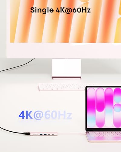 7-in-1 USB C Hub with 4K@60Hz HDMI, 2 USB-A, 1 USB-C, 100W PD Charging, SD 3.0 /TF 3.0 Card Reader, Compatible with MacBook Pro/Air/Neo, iPad Pro, iMac, iPhone 15-17 (Blush) - color: Blush