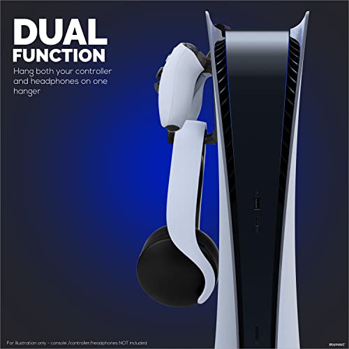 PS5 Game Controller & Headphone Hanger Console Mount for PlayStation PS5 DualSense Gamepad, Hook-On Hanger Bracket - Black
