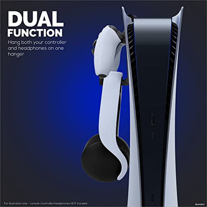 PS5 Game Controller & Headphone Hanger Console Mount for PlayStation PS5 DualSense Gamepad, Hook-On Hanger Bracket - Black