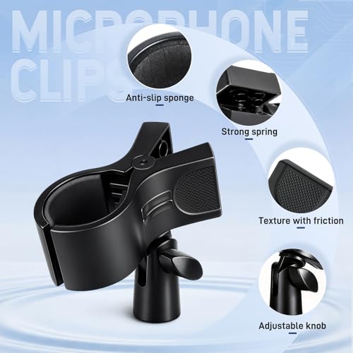 Sliner 3 Pcs Large Black Microphone Clips Adjustable Mic Holder for Microphones with Outer Diameter Range 1.26" from 2.3", with 5/8" Male to 3/8" Female Screw Adapter Mic Clip for Stand Accessories