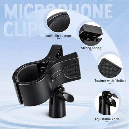 Sliner 3 Pcs Large Black Microphone Clips Adjustable Mic Holder for Microphones with Outer Diameter Range 1.26" from 2.3", with 5/8" Male to 3/8" Female Screw Adapter Mic Clip for Stand Accessories