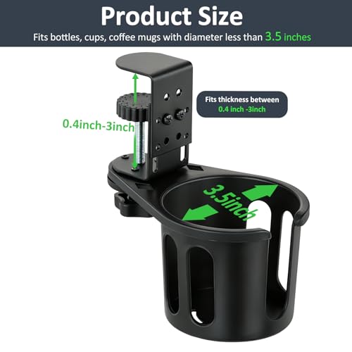Desk Cup Holder Clamp, Rotatable Clip On Table Cup Holder | Water Bottle Stand Drink Coffee Mug Storage, Office Accessories for Home and School - color: Black-1