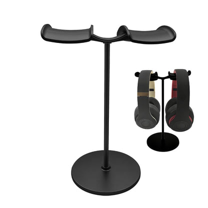 Dual Headphone Stand for Desk | Stable, Portable, Space Saving, Multi Headphone Holder, Home, Office, Desktop, Gaming Setup - color: Black