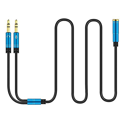 Headphone Splitter for Computer 3.5mm Female to 2 Dual 3.5mm Male Headphone Mic Audio Y Splitter Cable Smartphone Headset to PC Adapter (100CM, Blue) - color: Blue, size: 100CM