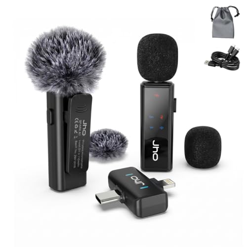 JHO Mini Microphone for iPhone & Android,16H Battery, Noise Cancelling Lavalier Microphone, Clip On Lapel Mic Pro for Content Creators Vlogging/YouTube/Tiktok/Streaming/Interview/Video Recording