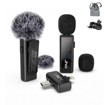 JHO Mini Microphone for iPhone & Android,16H Battery, Noise Cancelling Lavalier Microphone, Clip On Lapel Mic Pro for Content Creators Vlogging/YouTube/Tiktok/Streaming/Interview/Video Recording