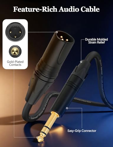 Balanced TRS to XLR Cable 2ft XLR Male to 1/4 TRS Male Stereo Audio Cable | Superbat Belden 1813A Shielded for Bass Guitar, Microphone, Speaker,Noise-Free Pro Audio 2-Pack - size: 2ft, style: 6.35mm TRS to XLR male