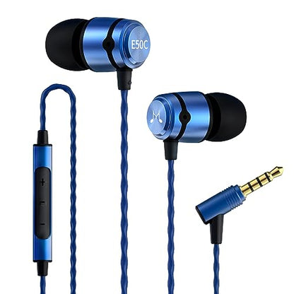 SoundMAGIC E50C Wired Earbuds, with Mic, in-Ear Monitor, 3.5mm Jack, Blue | Clear bass, Balanced HiFi sound, Noise isolation, Solid alloy shell, Inline mic & remote, Tangle-free cable, Comfortable fit - color: Blue